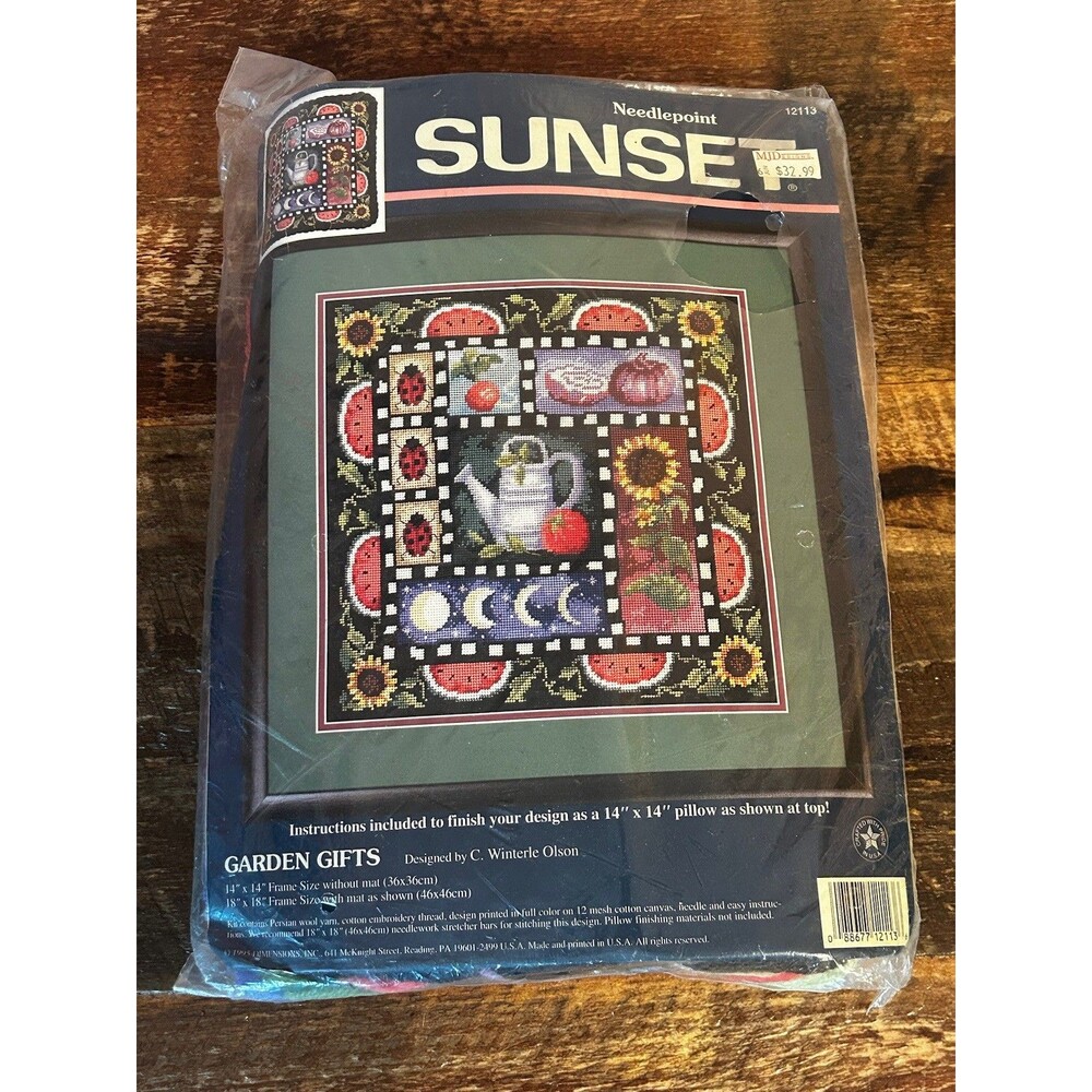 NIP 1995 Sunset Garden Gifts Needlepoint Kit Floral Garden Pillow #12113